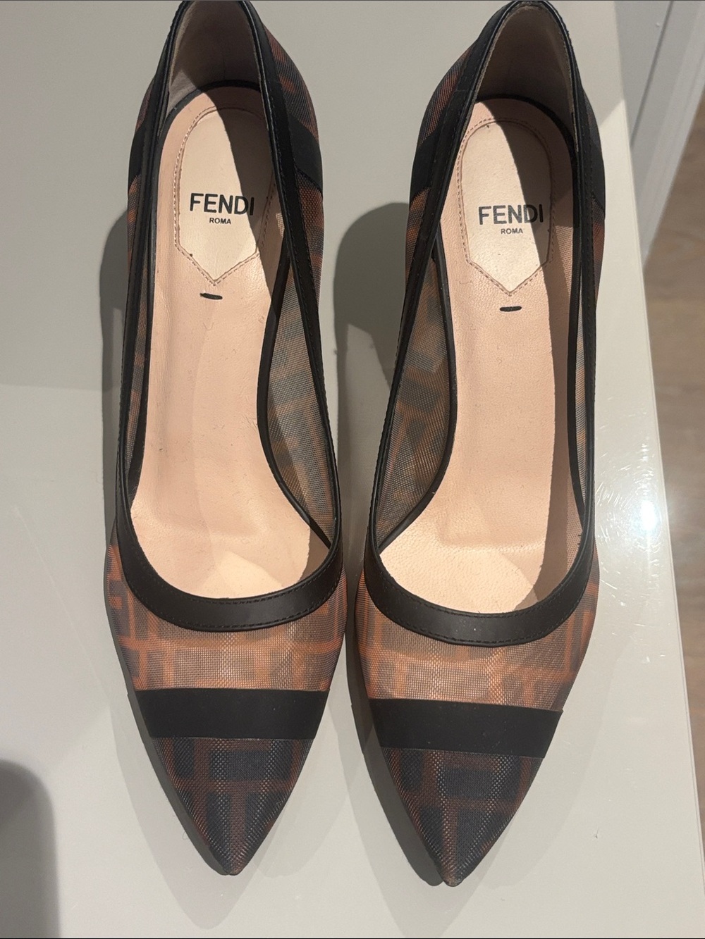 Fendi Brown and Black Monogram Pointed-Toe Pumps